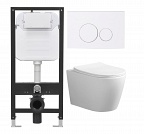 Комплект 5 в 1: Инсталляция Oliveeka + Унитаз Oliveeka Tornado + Панель смыва Oliveeka белый глянец + крепёж + шумоизоляция