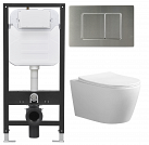 Комплект 5 в 1: Инсталляция Oliveeka + Унитаз Oliveeka Tornado + Панель смыва Oliveeka Brushed Nickel (никель брашированный) + Крепёж + шумоизоляция