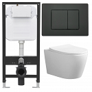 Комплект 5 в 1: Инсталляция Oliveeka + Унитаз Oliveeka Tornado + Панель смыва Oliveeka Matte Black (чёрный матовый) + Крепёж + шумоизоляция