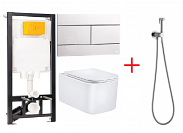 Комплект 4 в 1: Инсталляция Oli + Унитаз Vincea VT1-32 + Панель смыва Oli белая + Гигиенический душ ARROW